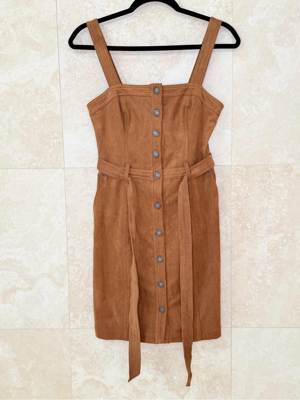 Abercrombie Faux Suede Belted Button Front Utility Dress XST EUC
